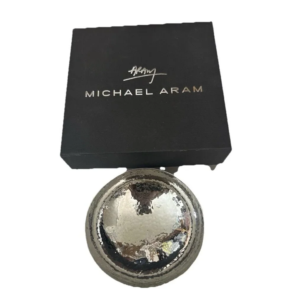 Michael Aram Small Hammered Silver Olive Branch Trinket Nut Bowl 4” Decor